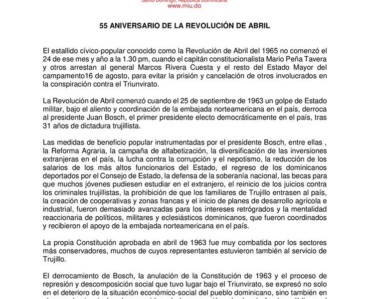 55 ANIVERSARIO DE LA REVOLUCIÓN DE ABRIL