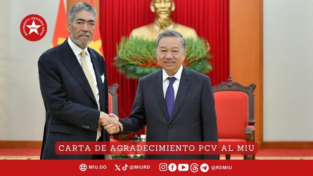 Carta de agradecimiento del PCV al MIU